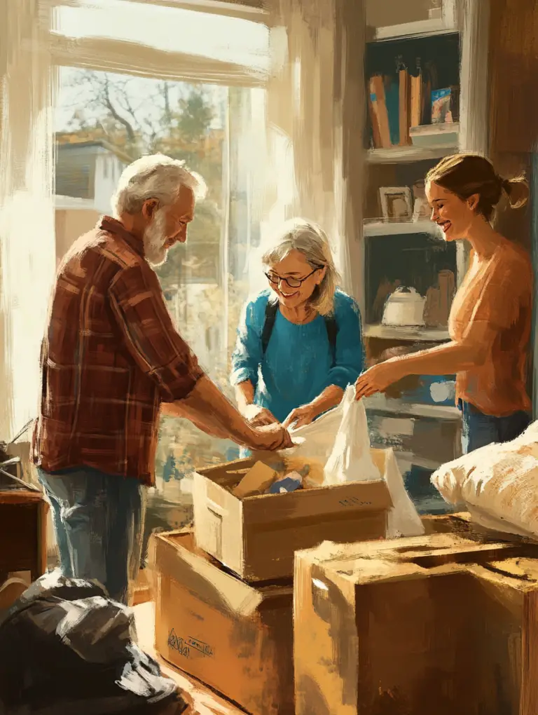 family helping a senior clean and declutter their home to improve safety