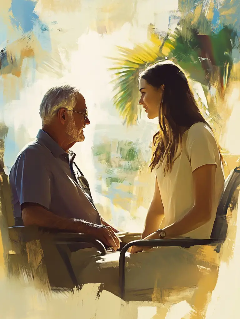 Grand daughter visiting grandpa in a memory care unit