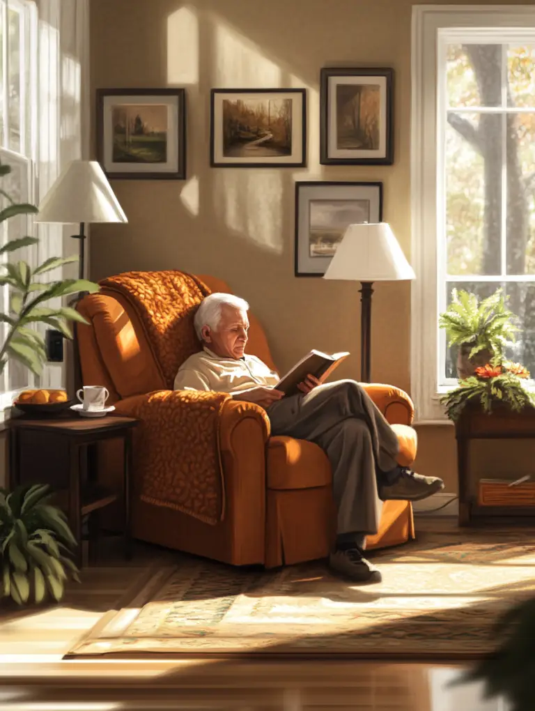 Senior enjoys reading from the comfort of a safe home